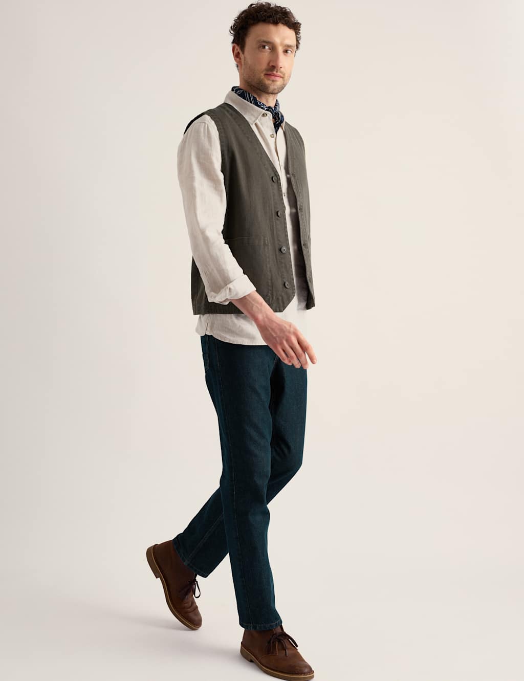 Seasalt Cornwall Men's Linen Rich Herringbone Waistcoat - M - Khaki - Available at M&S