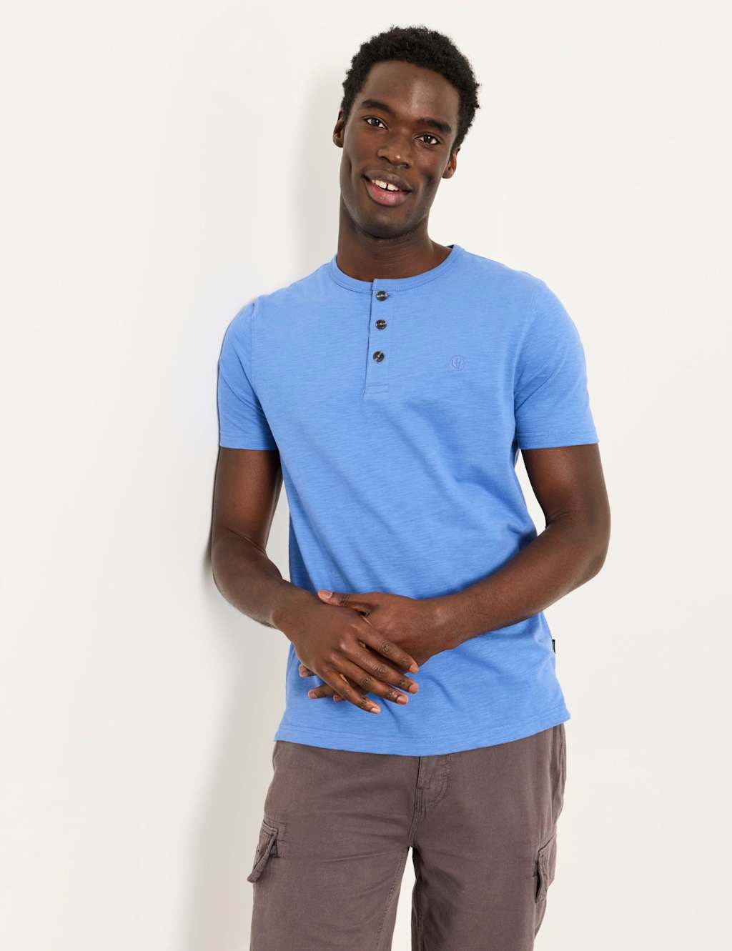 Fatface Men's Pure Cotton Henley T-Shirt - M - Blue - Available at M&S