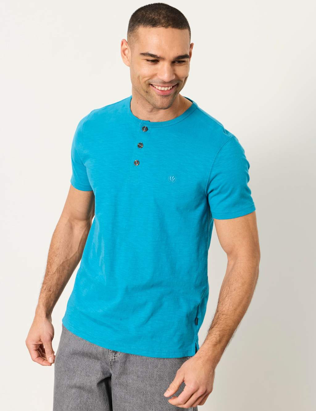 Fatface Men's Pure Cotton Henley T-Shirt - L - Turquoise - Available at M&S