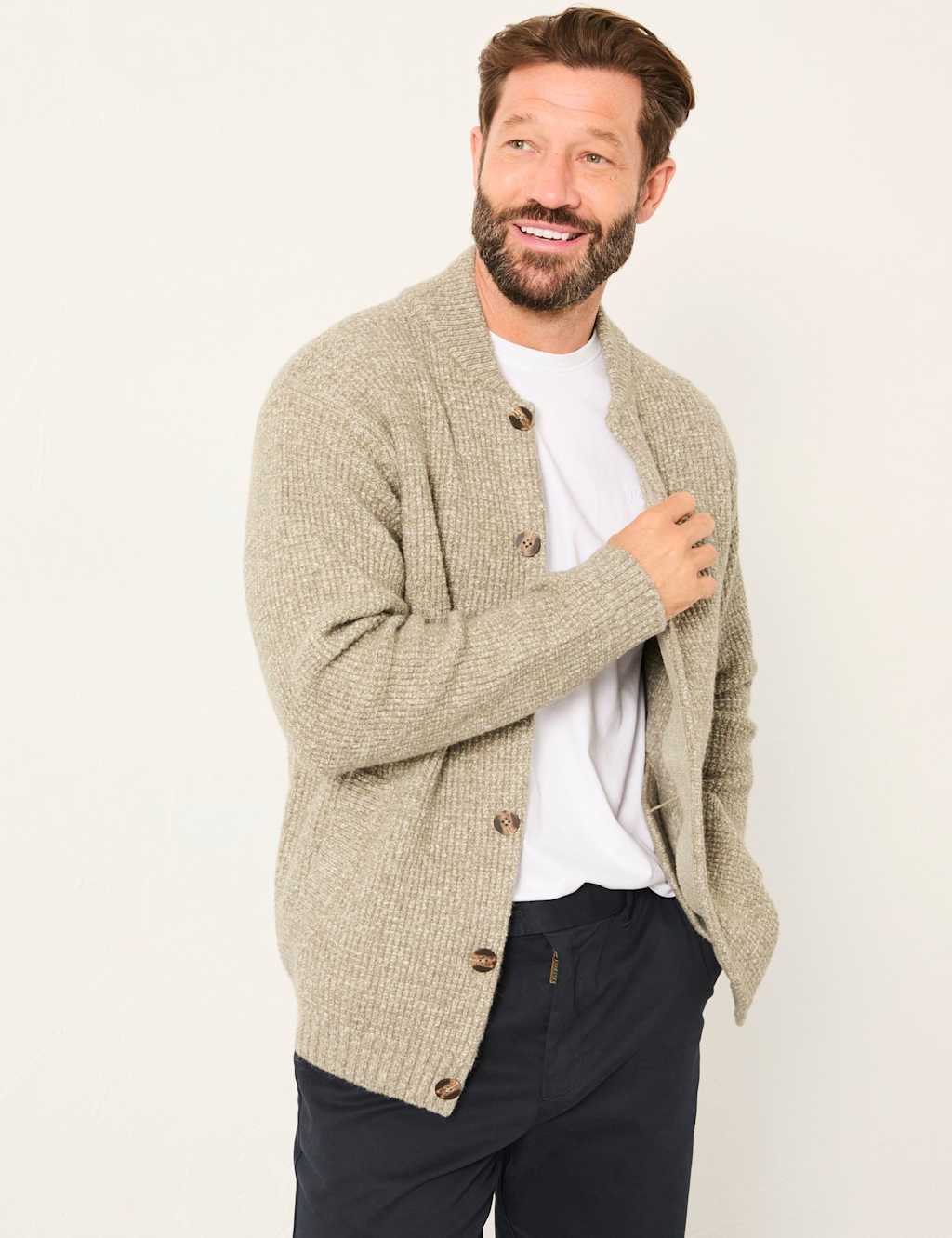 FatFace Cotton Blend Textured Knitted Cardigan Green