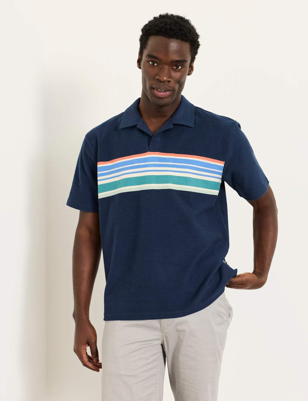 Fatface Men's Pure Cotton Striped Polo Shirt - M - Navy Mix - Available at M&S
