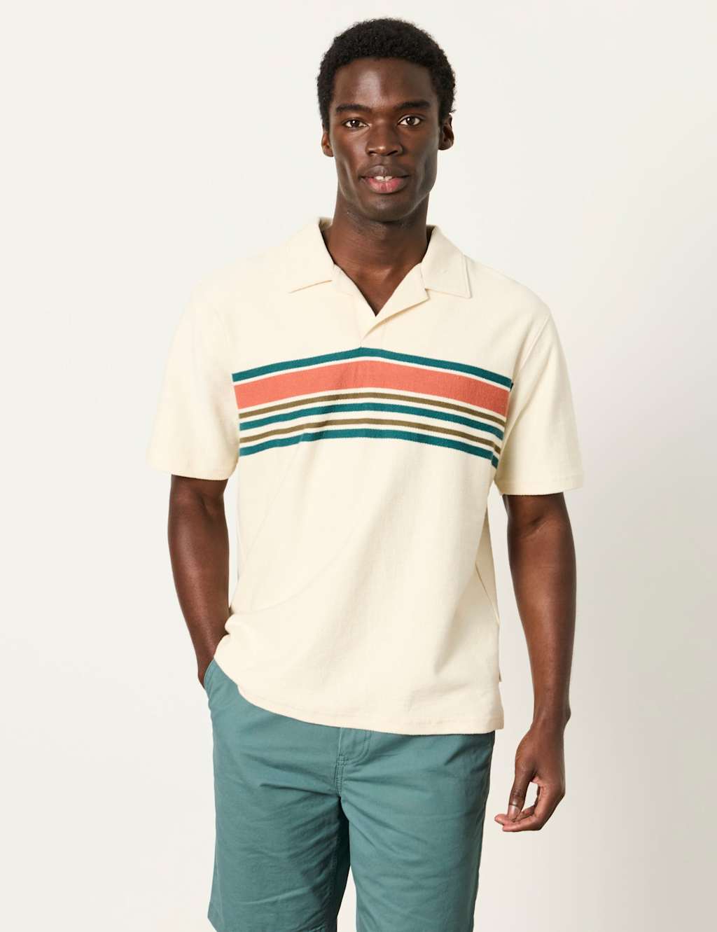 Fatface Men's Pure Cotton Striped Polo Shirt - L - Oatmeal Mix - Available at M&S