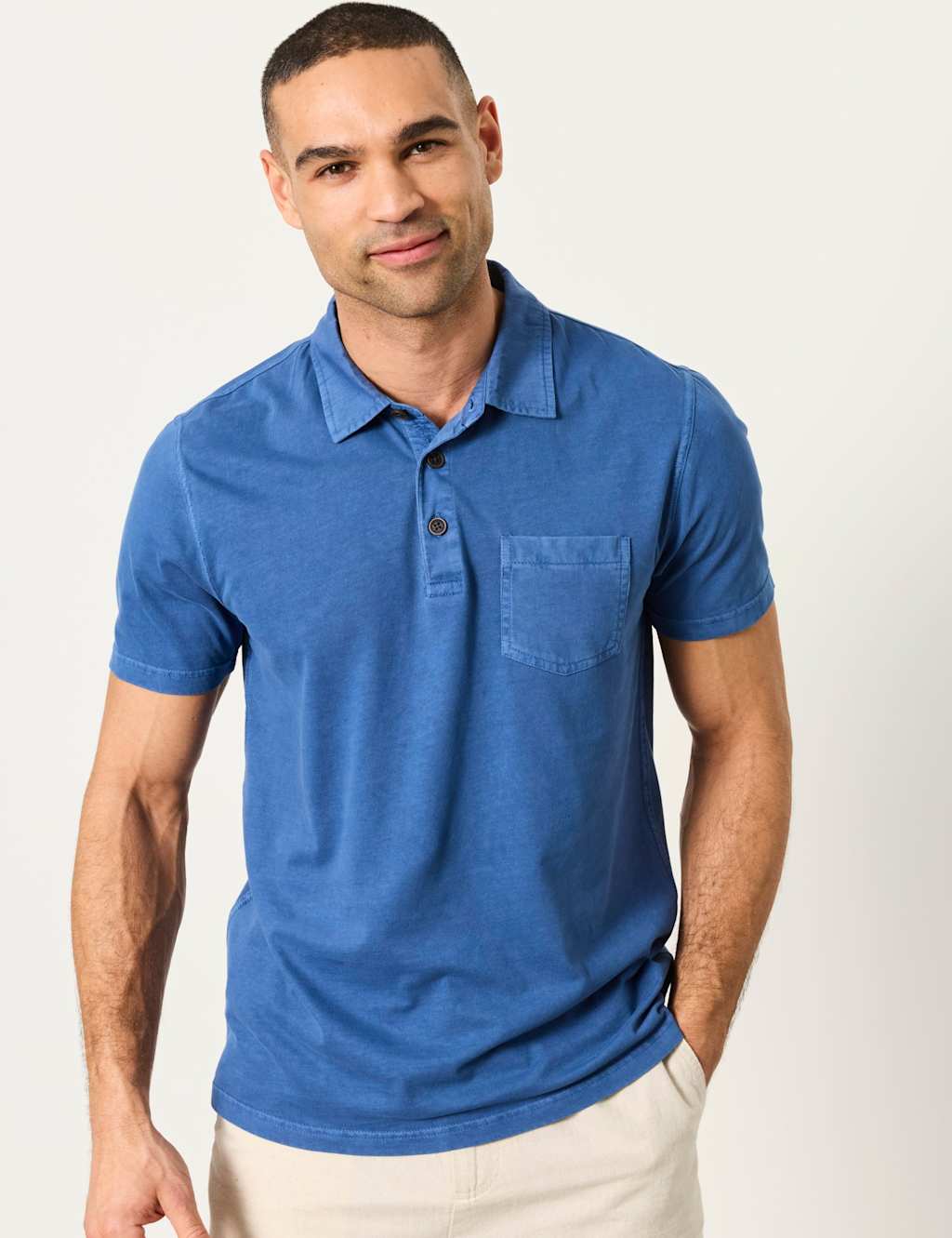 Fatface Men's Pure Cotton Garment Dye Polo Shirt - M - Indigo - Available at M&S