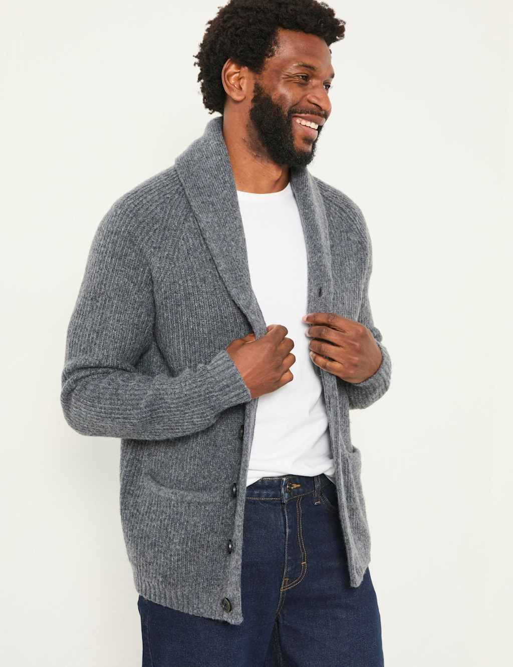 Fatface Men's Textured Shawl Neck Cardigan With Wool - Charcoal, Charcoal