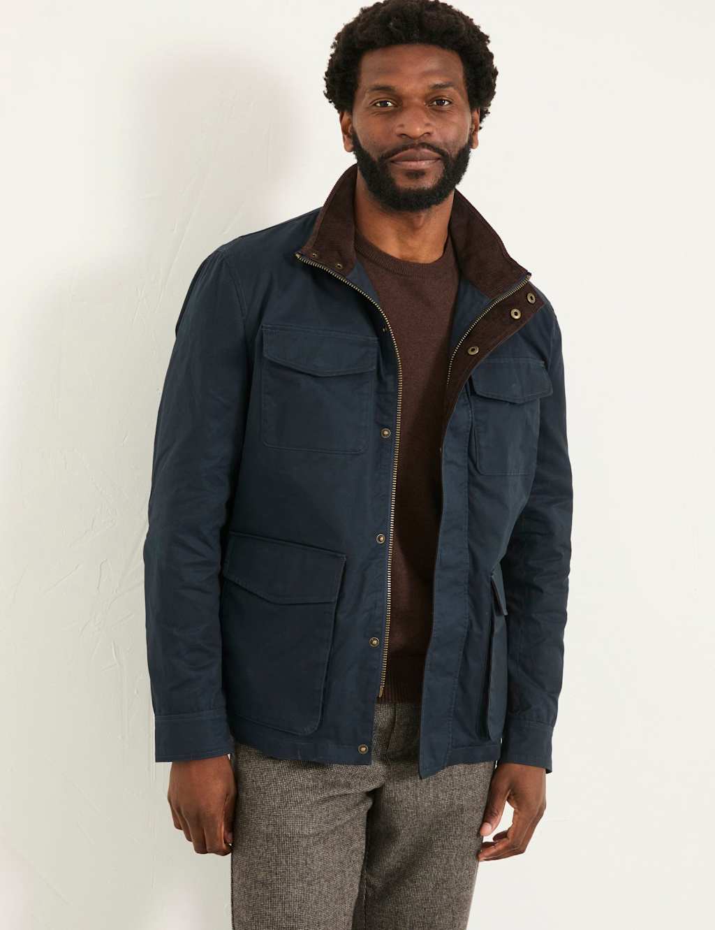 FatFace Pure Cotton Funnel Neck Utility Jacket Navy