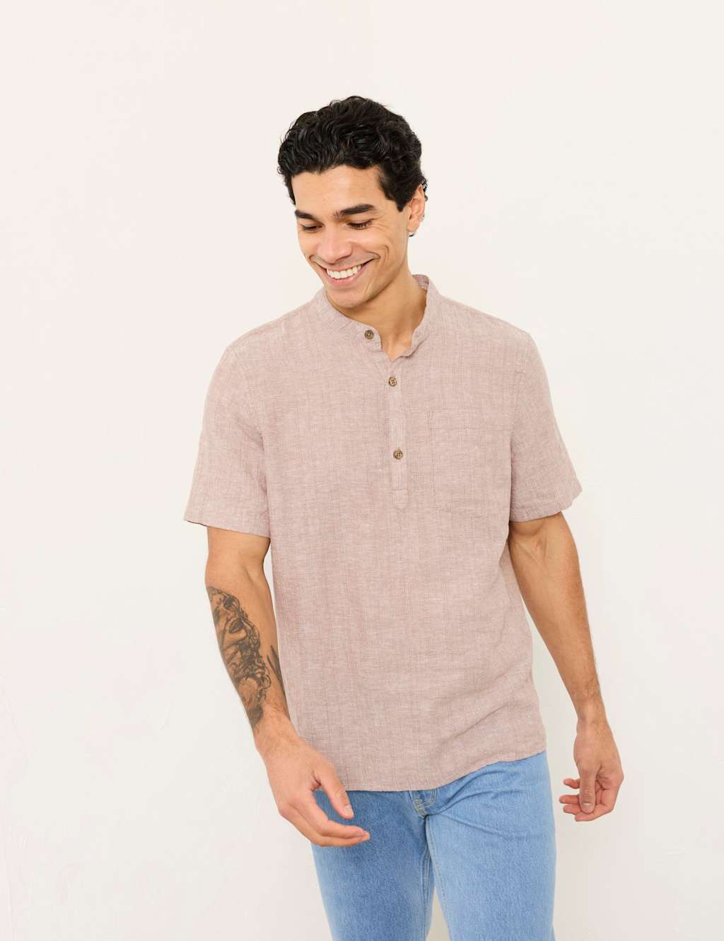 Fatface Men's Regular Fit Cotton Linen Blend Striped Shirt - L - Natural Mix - Available at M&S