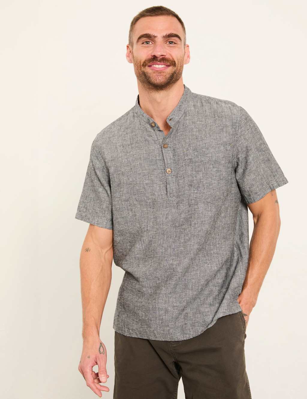 Fatface Men's Regular Fit Cotton Linen Blend Striped Shirt - S - Black Mix - Available at M&S