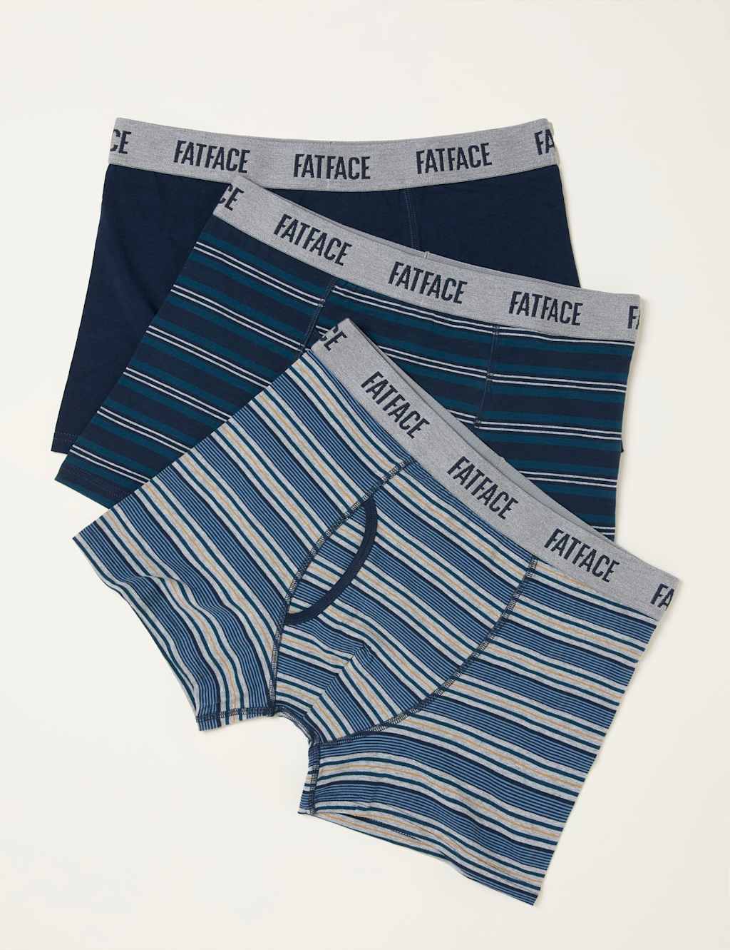 FatFace 3pk Cotton Rich Striped Boxers Navy Mix