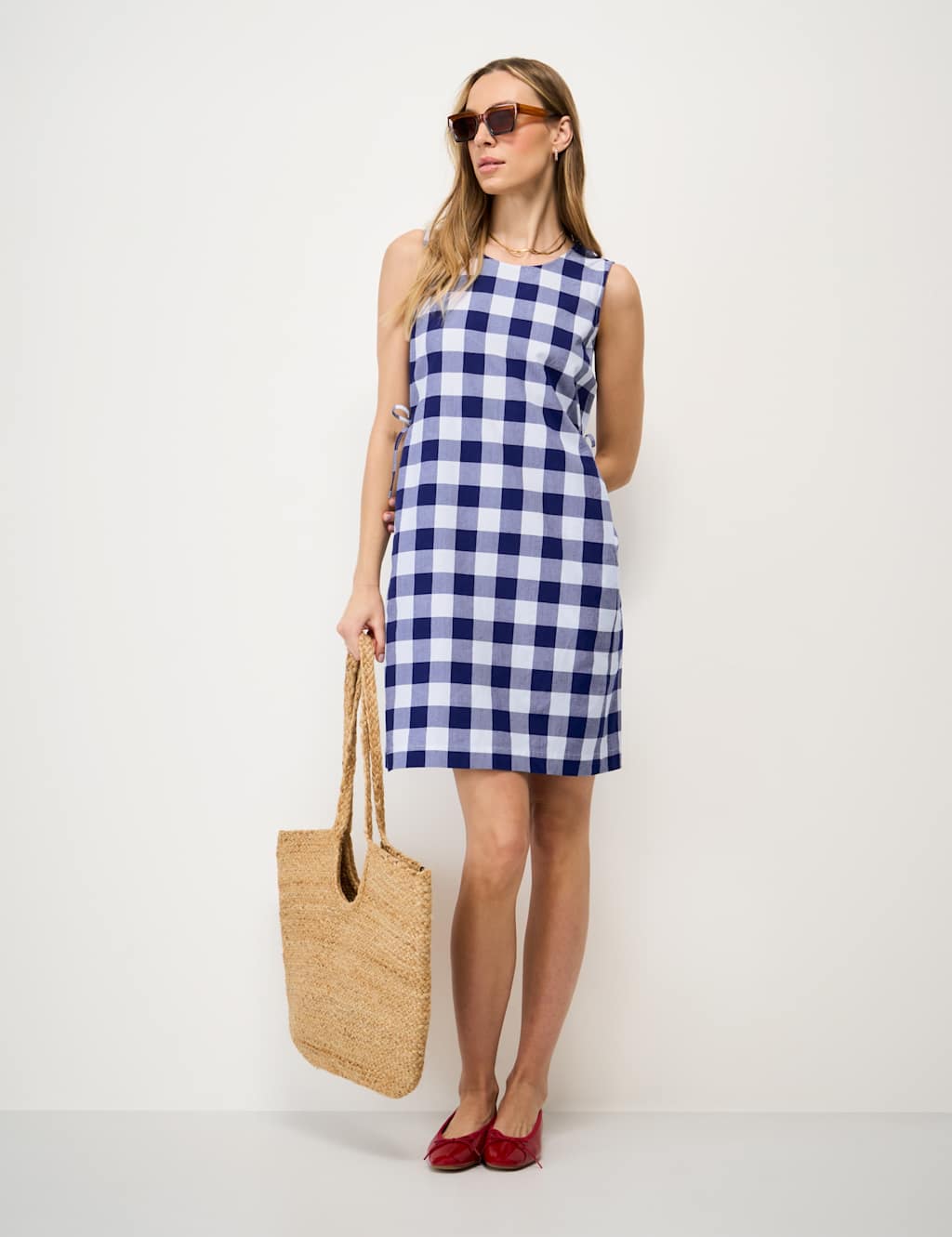 Crew Clothing Women's Gingham Mini Shift Dress with Linen - 16 - Blue Mix - Available at M&S