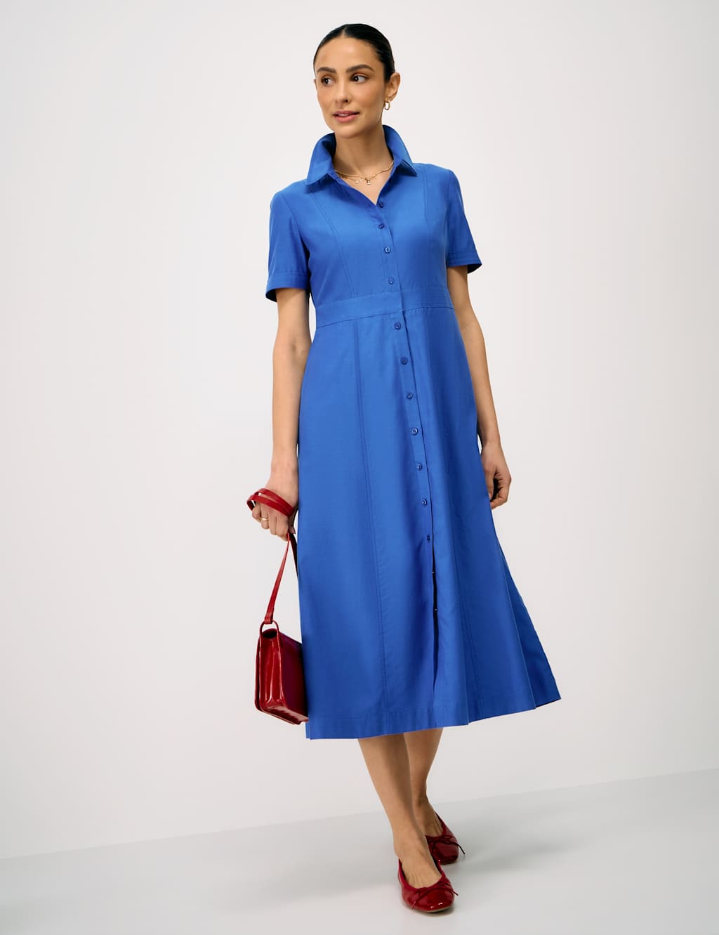 Crew Clothing Women's Lyocell Rich Midi Shirt Dress - 16 - Mid Blue - Available at M&S