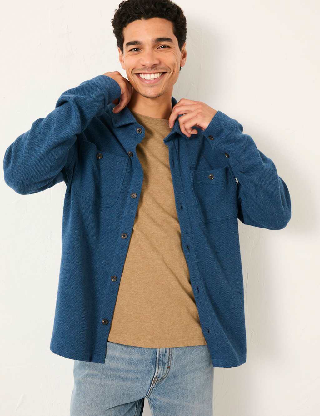 FatFace Pure Cotton Waffle Oxford Shirt Dark Teal