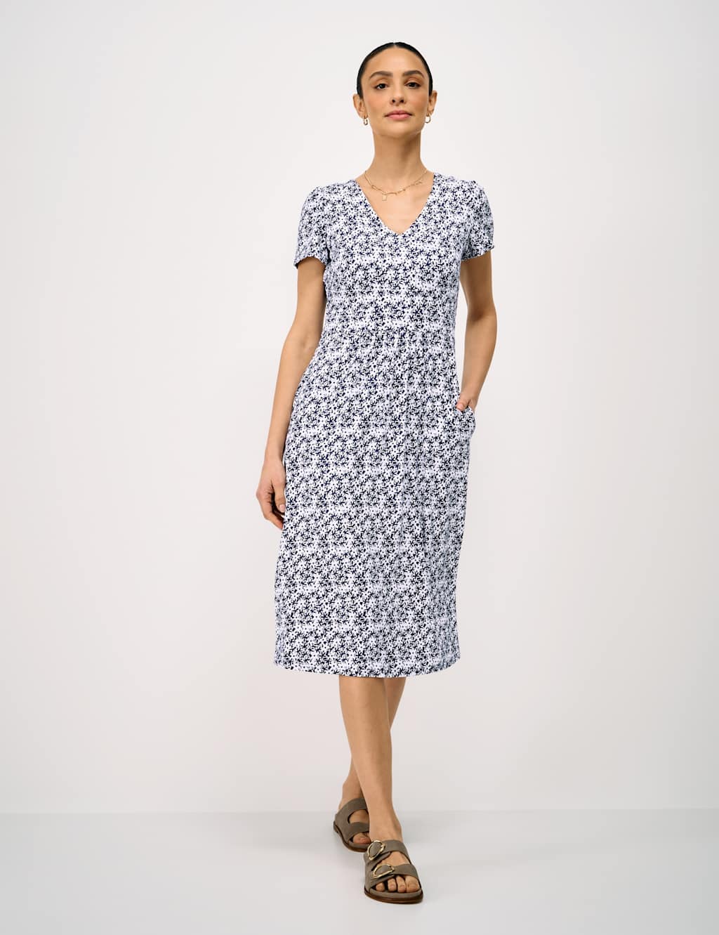 Crew Clothing Women's Jersey Floral Midi Tea Dress - 10 - Navy Mix - Available at M&S