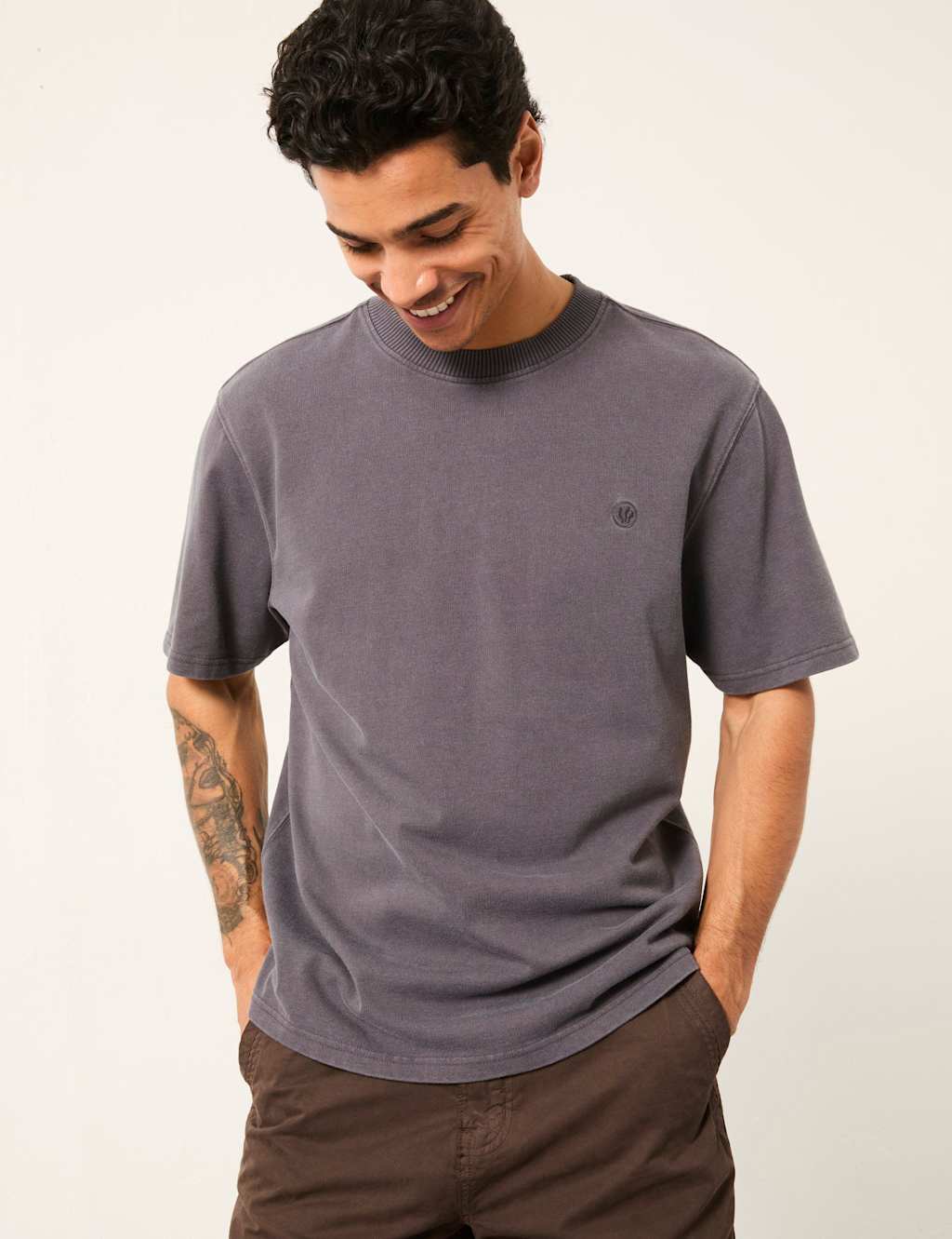 FatFace Cotton Rich Crew Neck T-Shirt Charcoal