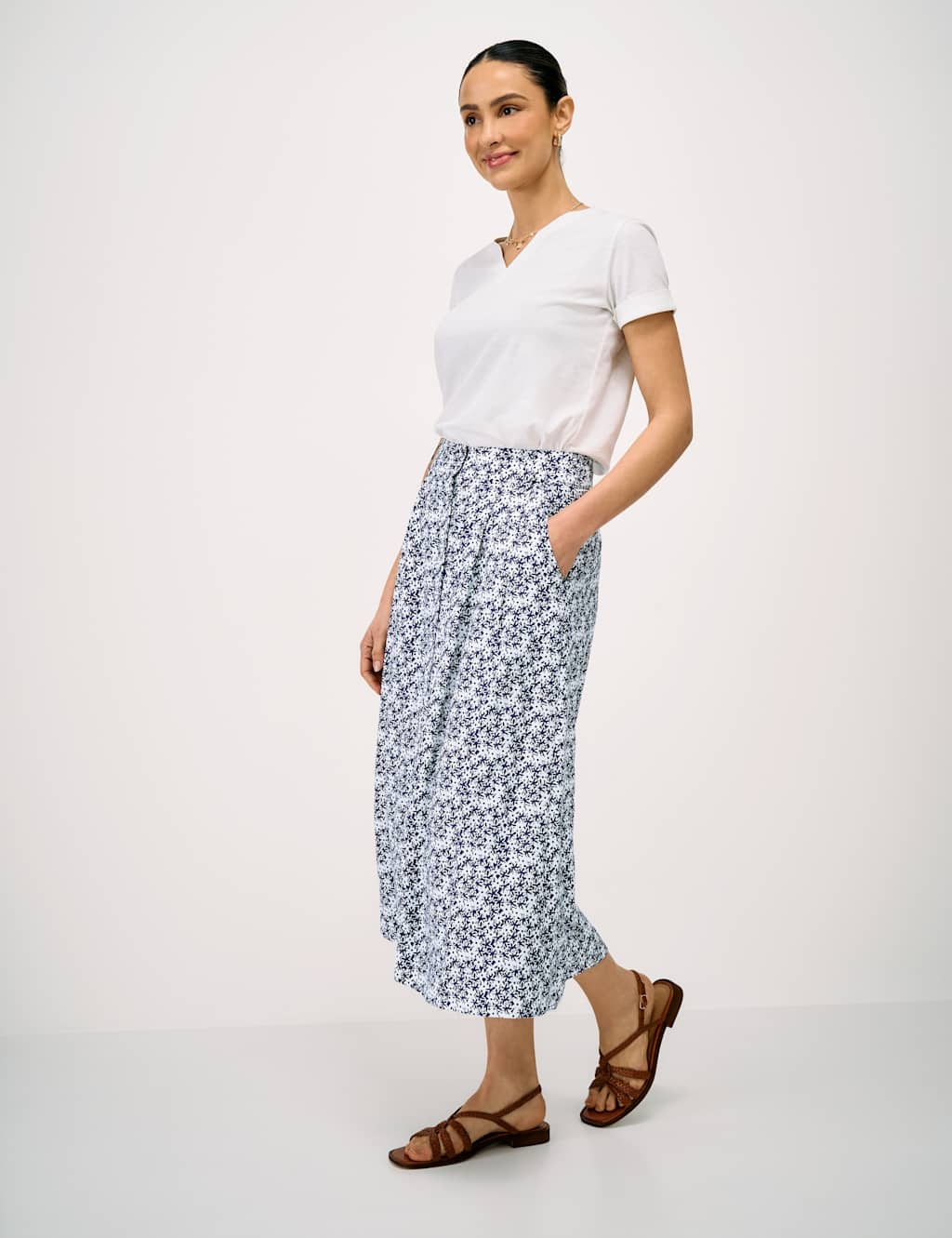 Crew Clothing Women's Floral Midi A-Line Skirt - 12 - Navy Mix - Available at M&S