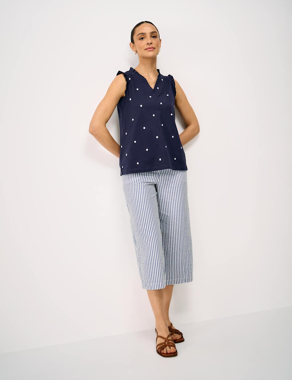 Crew Clothing Women's Pure Cotton Embroidered Frill Detail Vest - 16 - Navy - Available at M&S