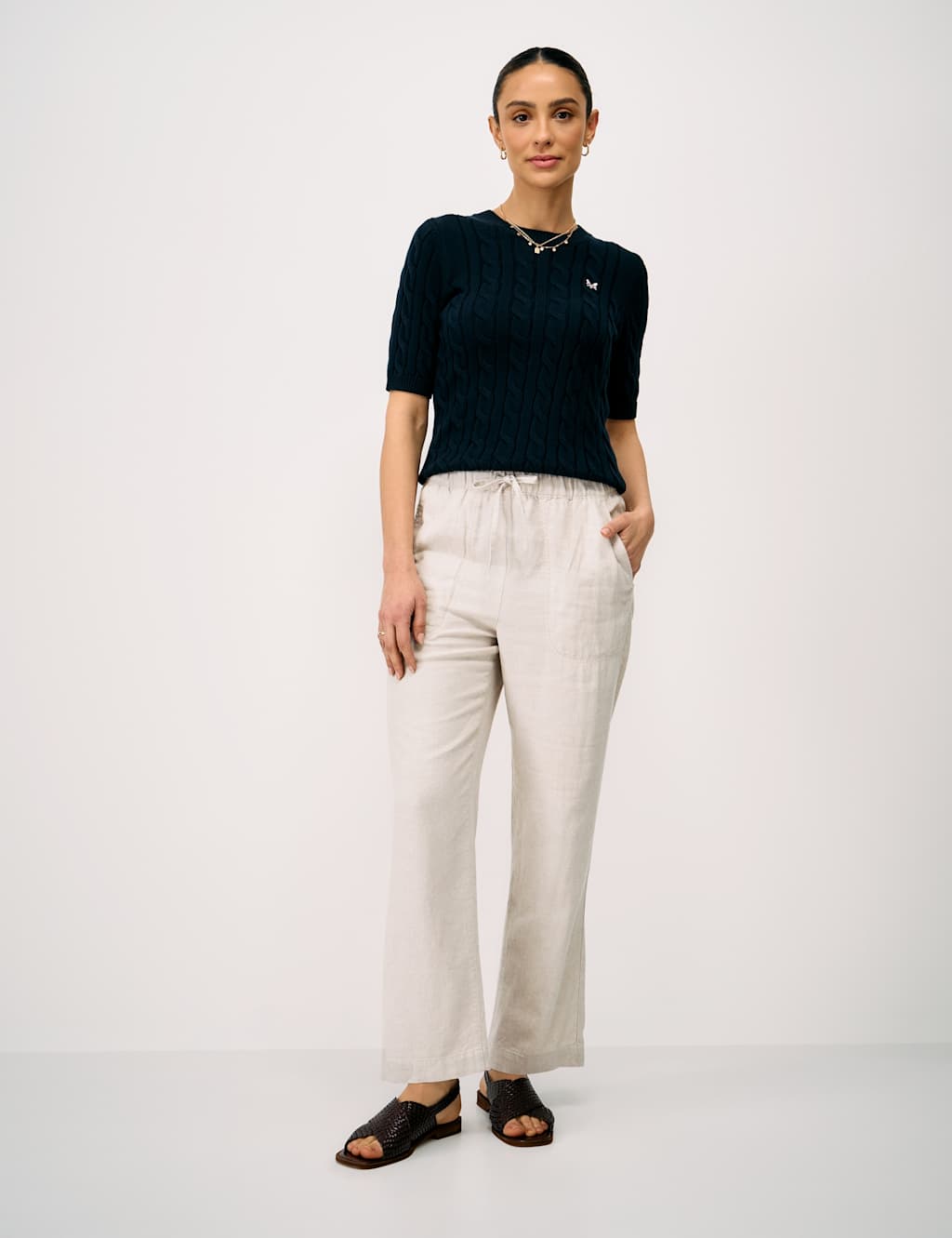 Crew Clothing Women's Linen Rich Drawstring Tapered Trousers - 18 - Natural - Available at M&S