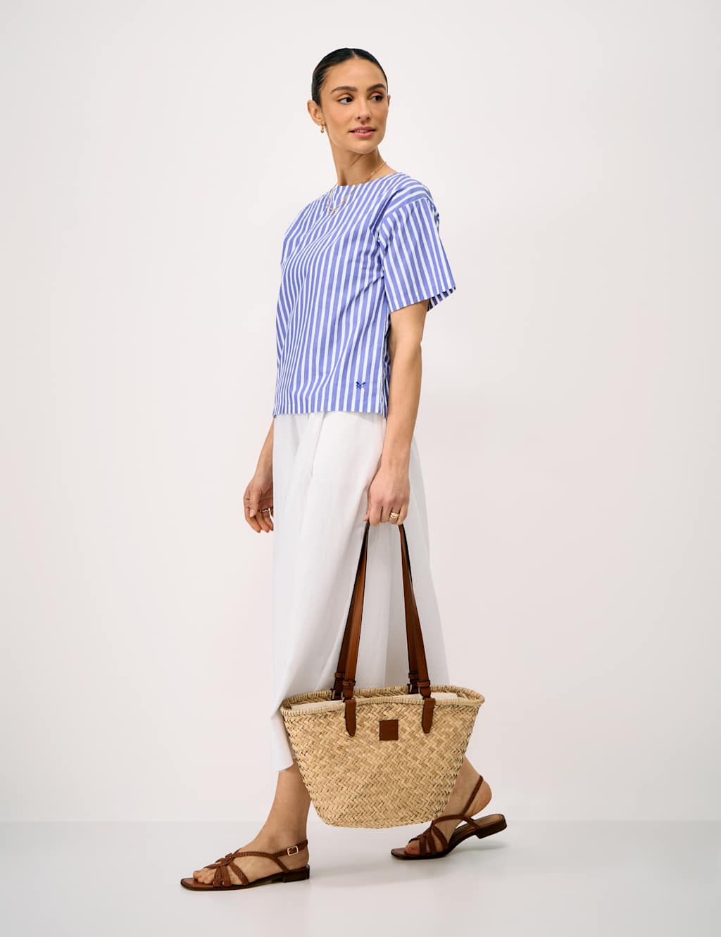 Crew Clothing Women's Pure Cotton Striped Relaxed Blouse - 10 - Blue Mix - Available at M&S