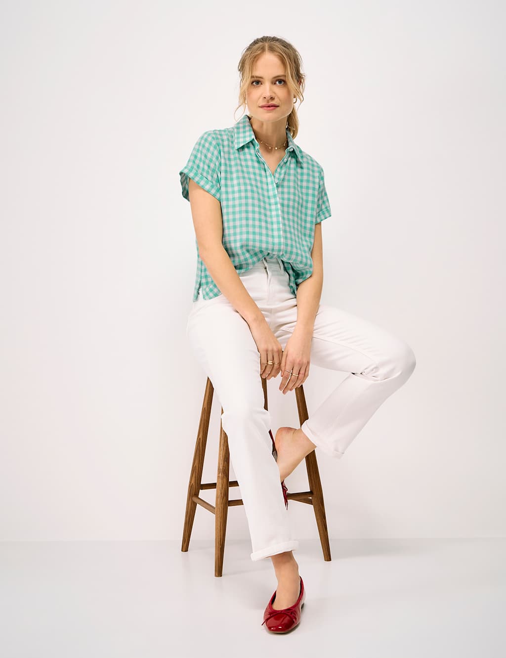 Crew Clothing Women's Linen Rich Checked Relaxed Shirt - 10 - Teal Mix - Available at M&S