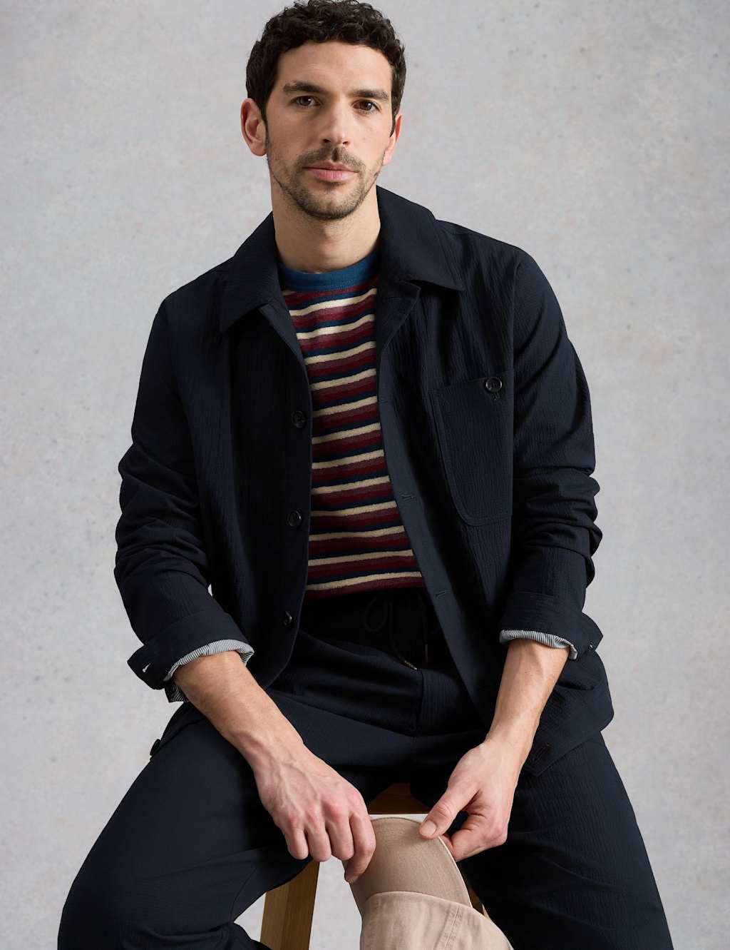 White Stuff Men's Falmouth Pure Cotton Seersucker Jacket - L - Navy - Available at M&S