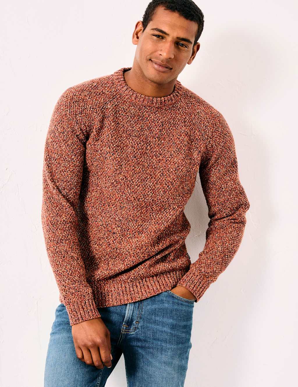 FatFace Cotton Rich Textured Jumper with Wool Red