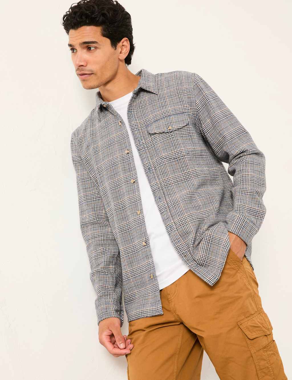 FatFace Regular Fit Pure Cotton Checked Shirt Navy Mix