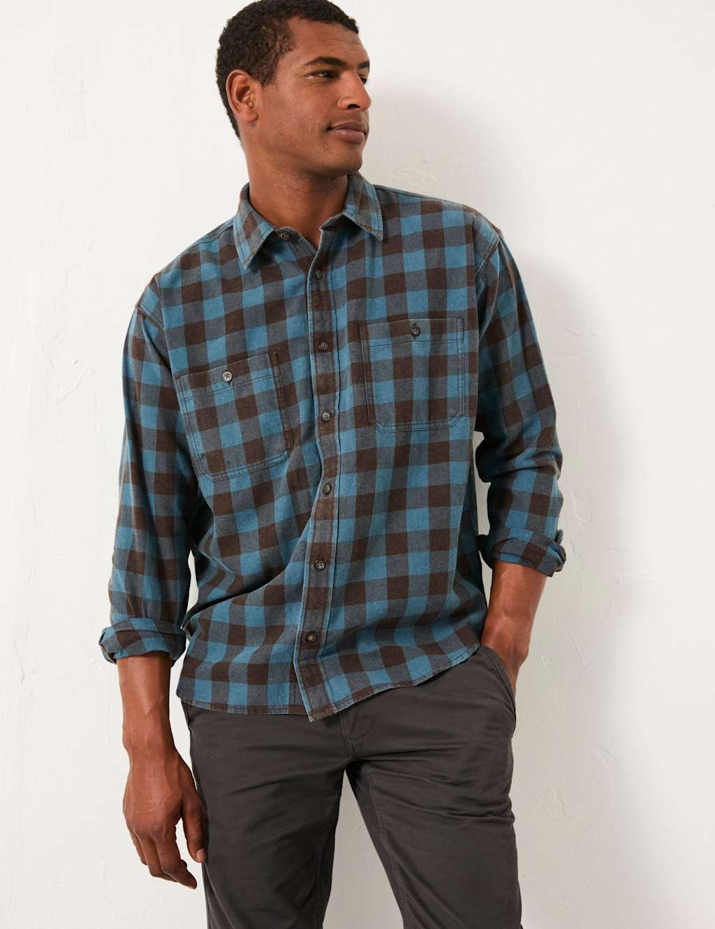 FatFace Regular Fit Pure Cotton Gingham Shirt Blue Mix