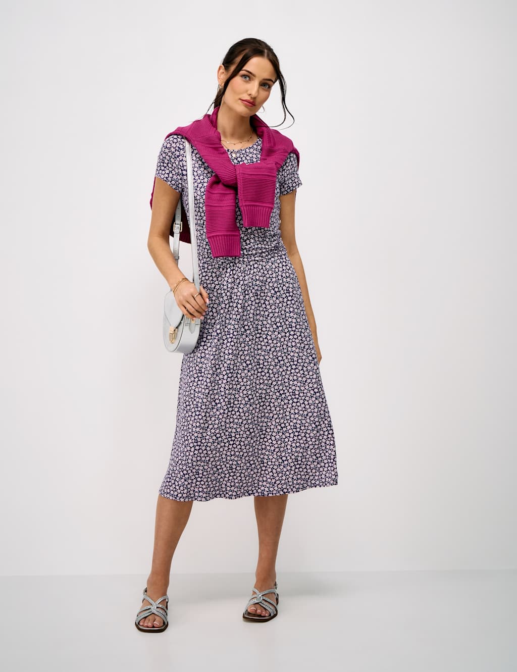 Crew Clothing Women's Jersey Floral Ruched Midi Skater Dress - 12 - Navy - Available at M&S