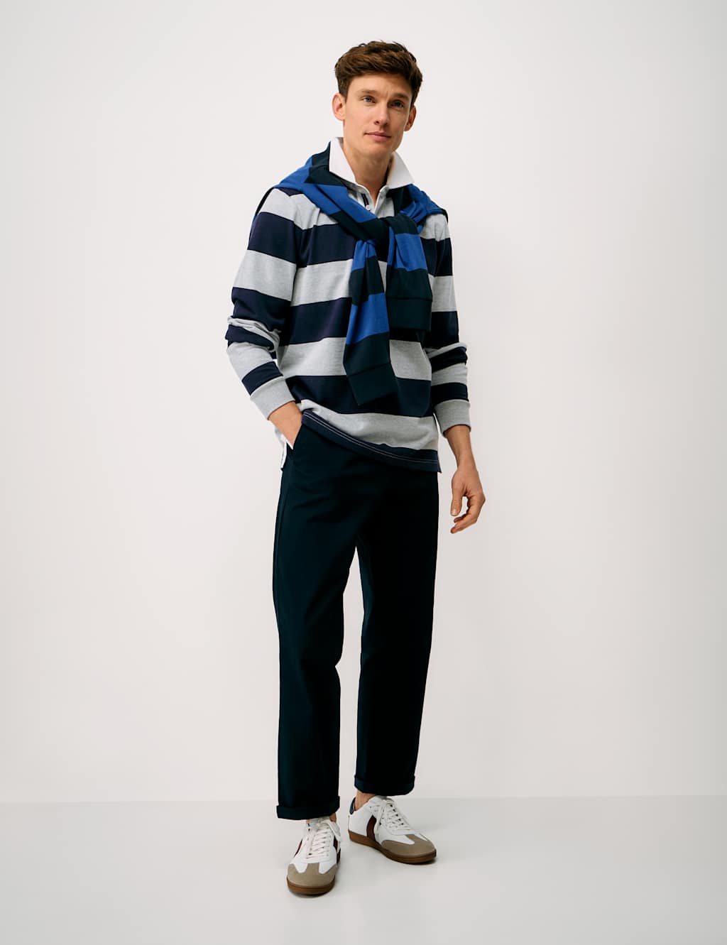Crew Clothing Men's Pure Cotton Heritage Stripe Rugby Shirt - S - Charcoal - Available at M&S