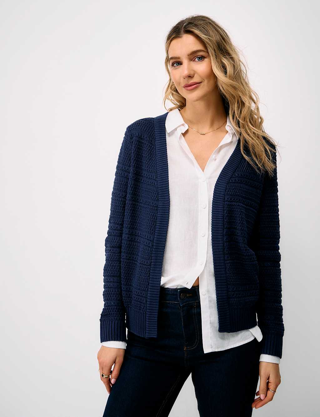 Crew Clothing Women's Cotton Rich Textured Edge to Edge Cardigan - 8 - Navy - Available at M&S