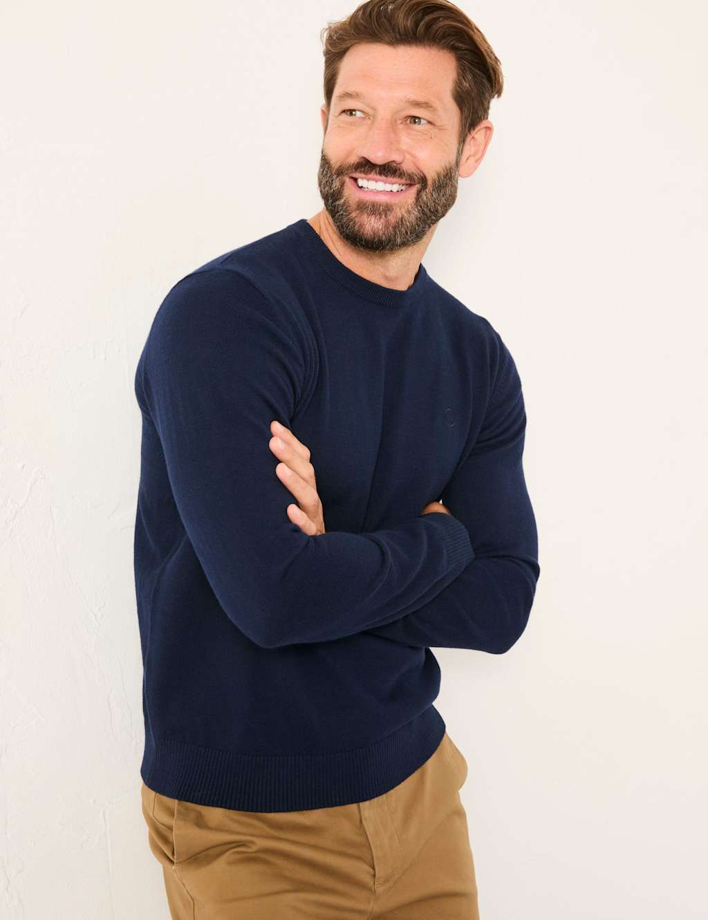 FatFace Cotton Rich Knitted Crew Neck Jumper Navy