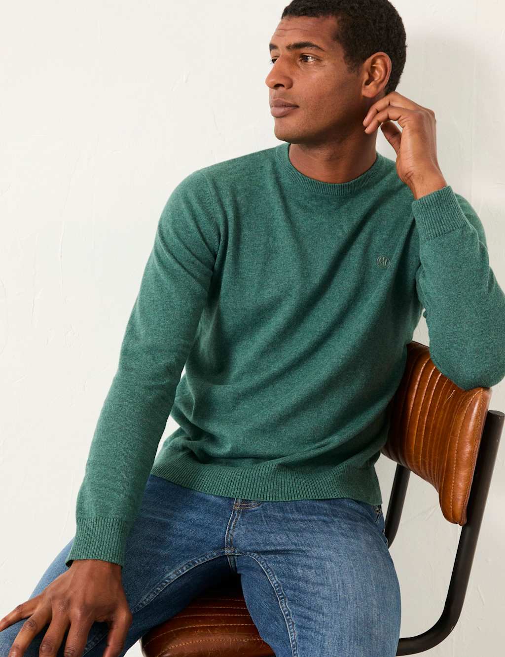 FatFace Cotton Rich Knitted Crew Neck Jumper Green