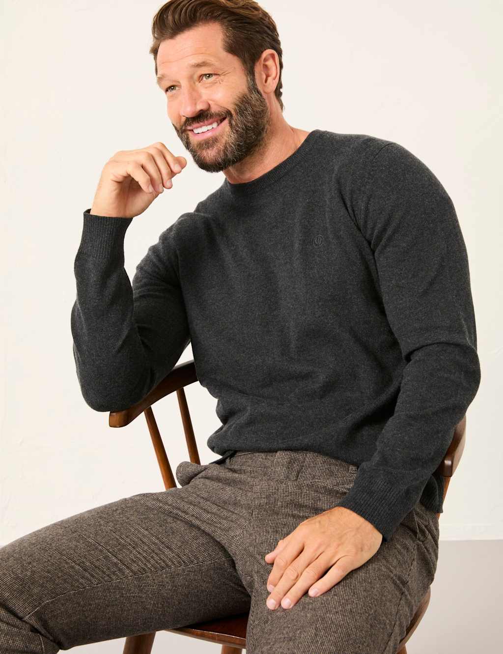 FatFace Cotton Rich Knitted Crew Neck Jumper Charcoal