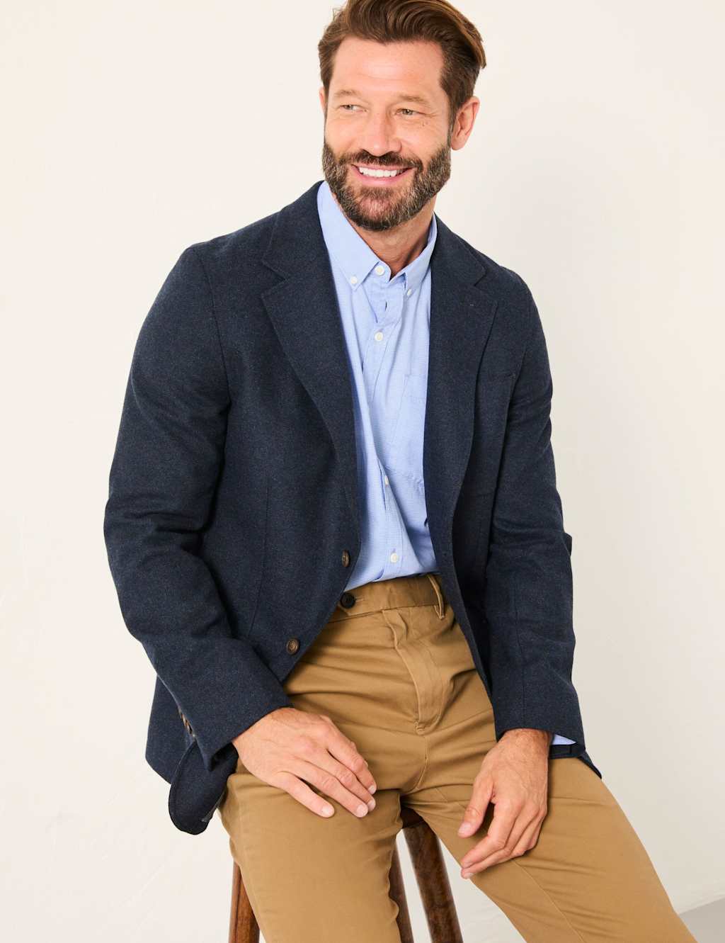 FatFace Wool Blend Herringbone Blazer Navy Mix