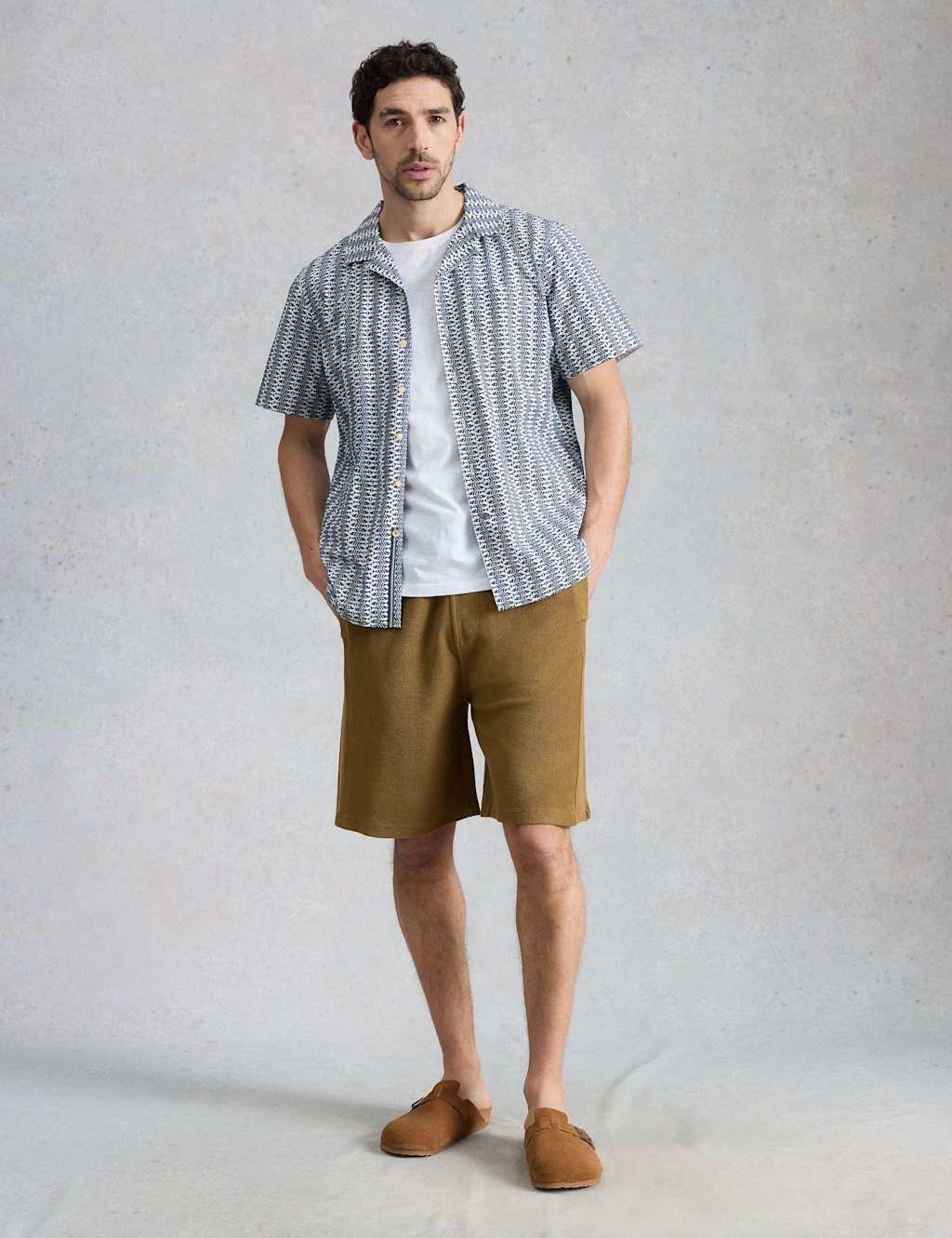 White Stuff Men's Pure Cotton Fish Print Short Sleeve Shirt - L - Navy Mix - Available at M&S