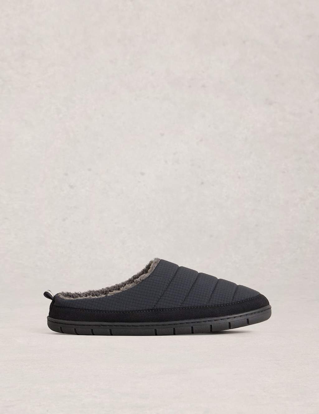 White Stuff Checked Mule Slippers Grey