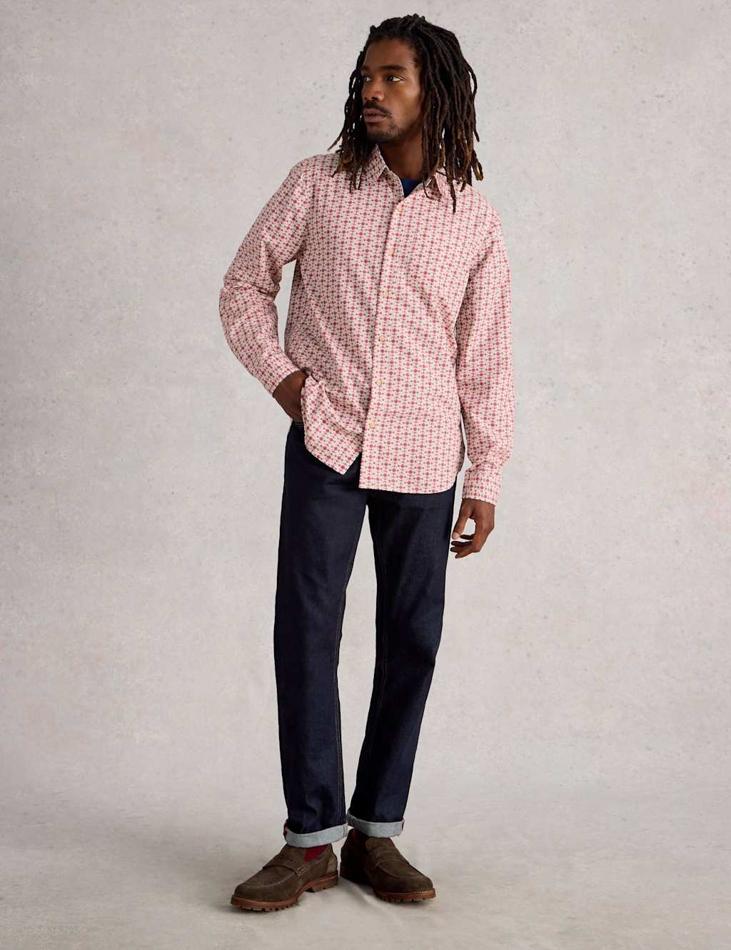 White Stuff Regular Fit Pure Cotton Geo Print Shirt Red Mix