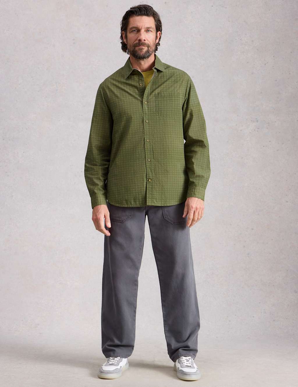 White Stuff Men's Regular Fit Pure Cotton Geometric Print Shirt - XL - Green Mix - Available at M&S