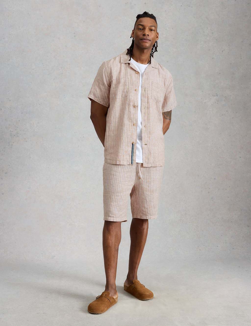 White Stuff Men's Pure Linen Striped Short Sleeve Shirt - M - Natural Mix - Available at M&S