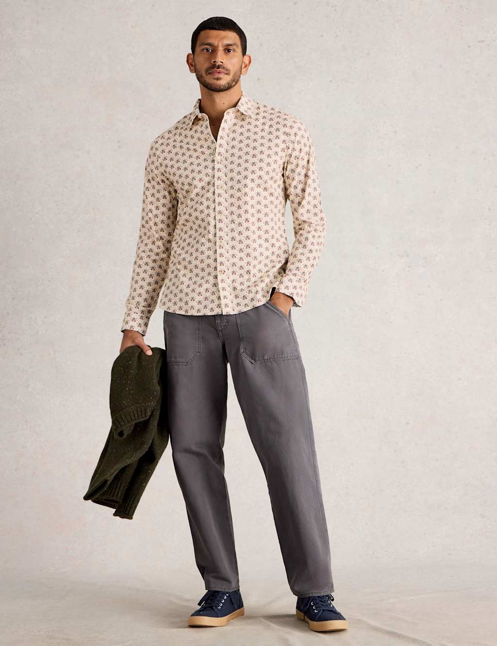 White Stuff Regular Fit Cotton Rich Fan Print Shirt Natural Mix