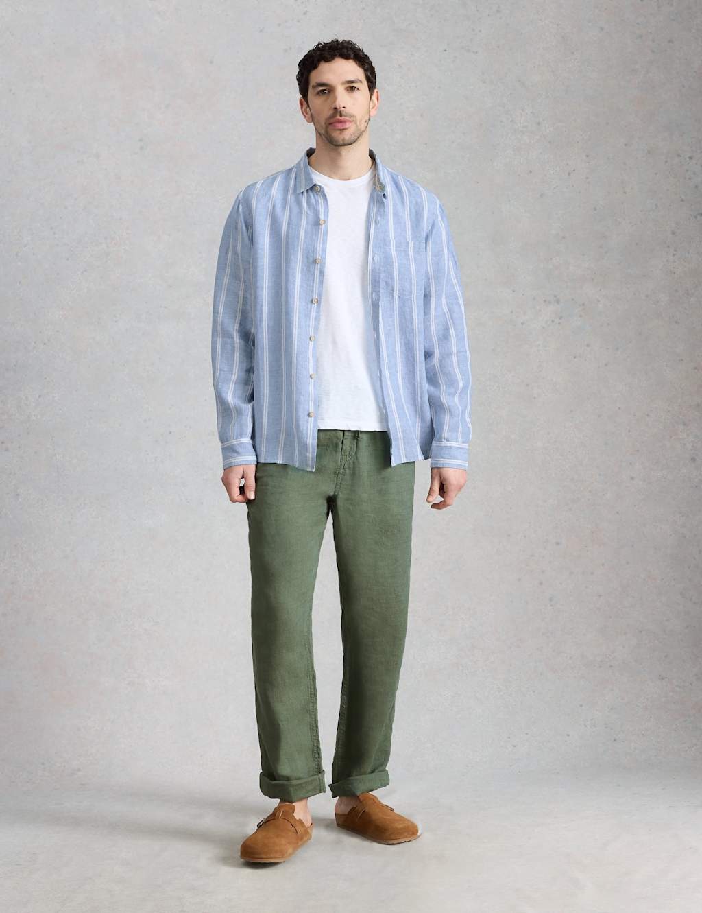 White Stuff Men's Regular Fit Pure Linen Striped Shirt - L - Blue Mix - Available at M&S