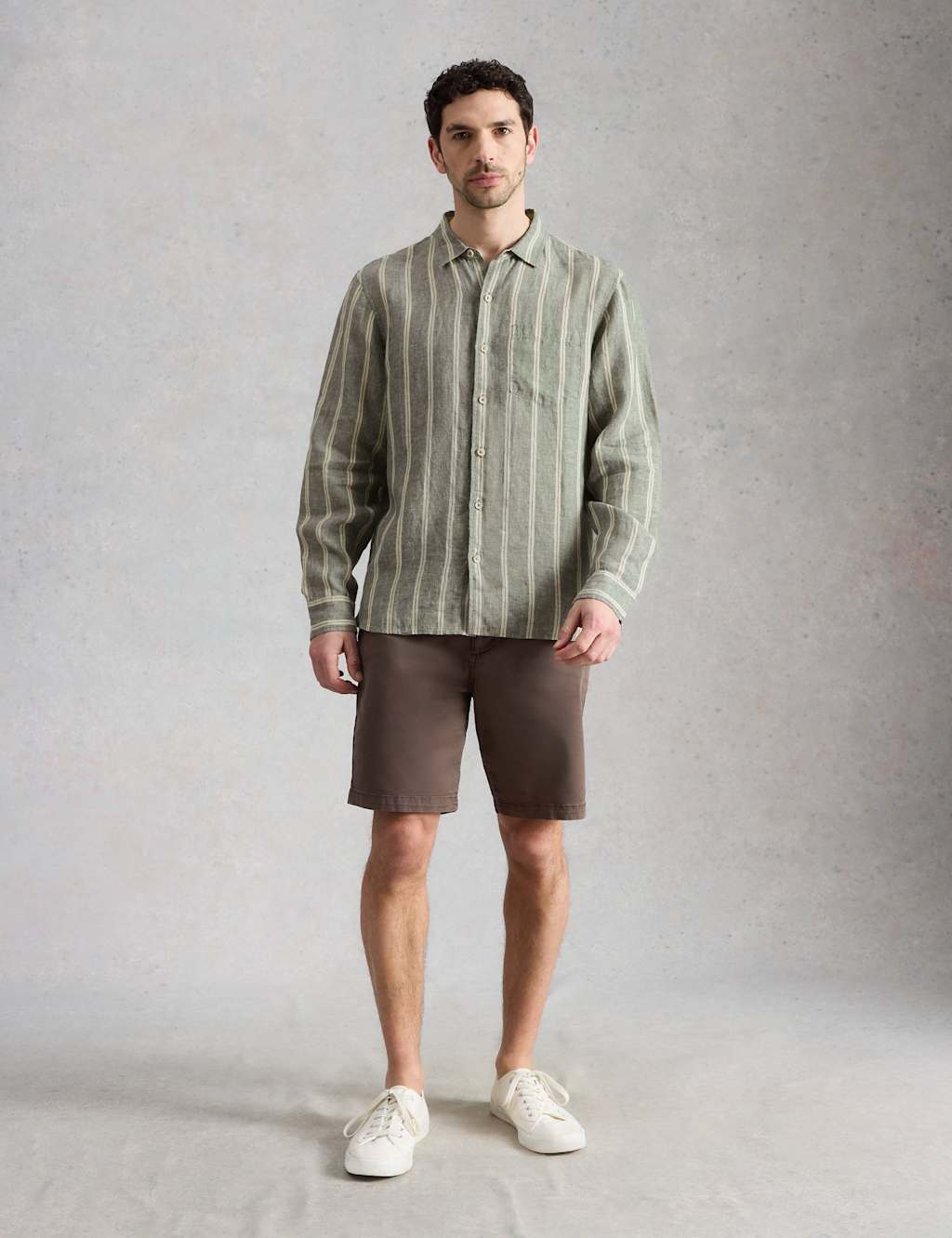 White Stuff Men's Regular Fit Pure Linen Striped Shirt - L - Green Mix - Available at M&S