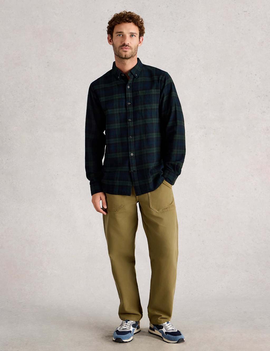 White Stuff Regular Fit Black Watch Tartan Oxford Shirt Navy Mix