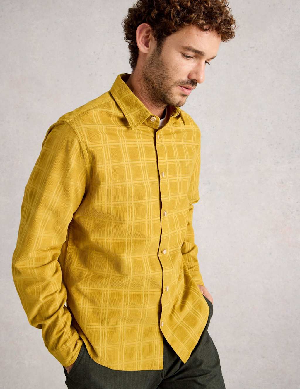 White Stuff Regular Fit Corduroy Checked Shirt Yellow