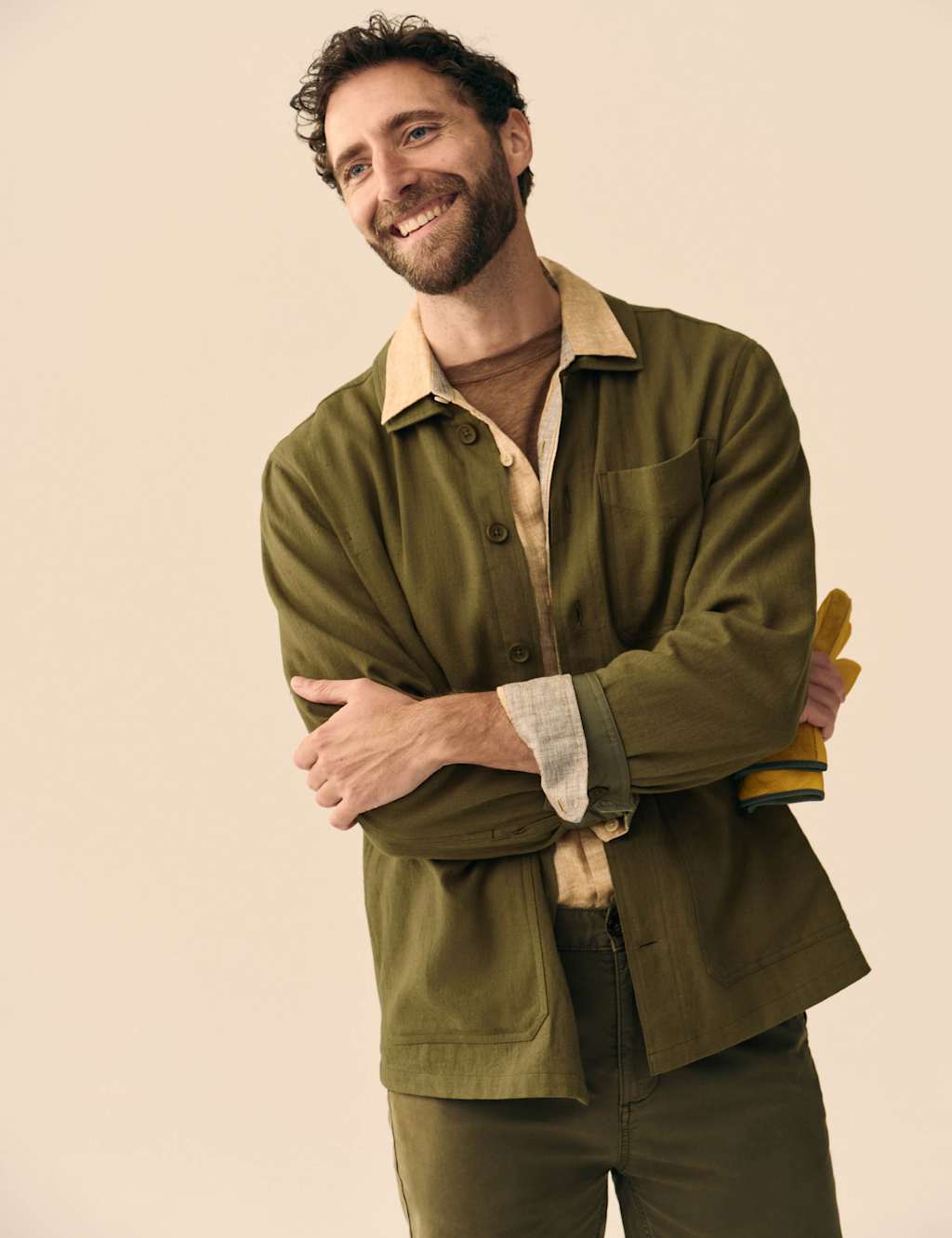 White Stuff Men's Cotton Linen Blend Overshirt - M - Green - Available at M&S