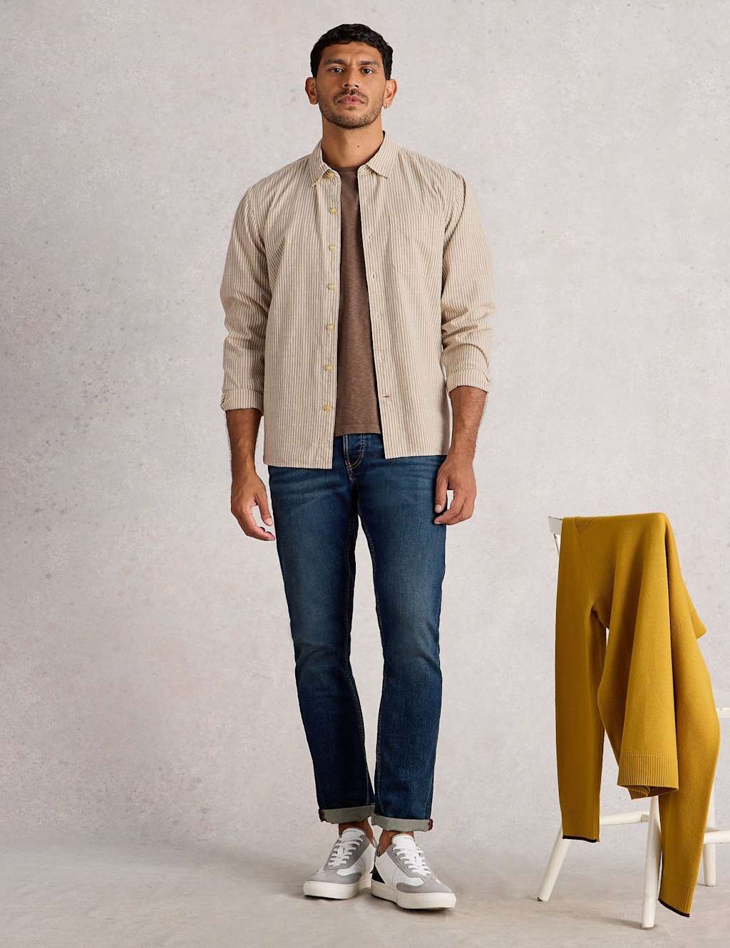 White Stuff Pure Cotton Striped Oxford Shirt Natural