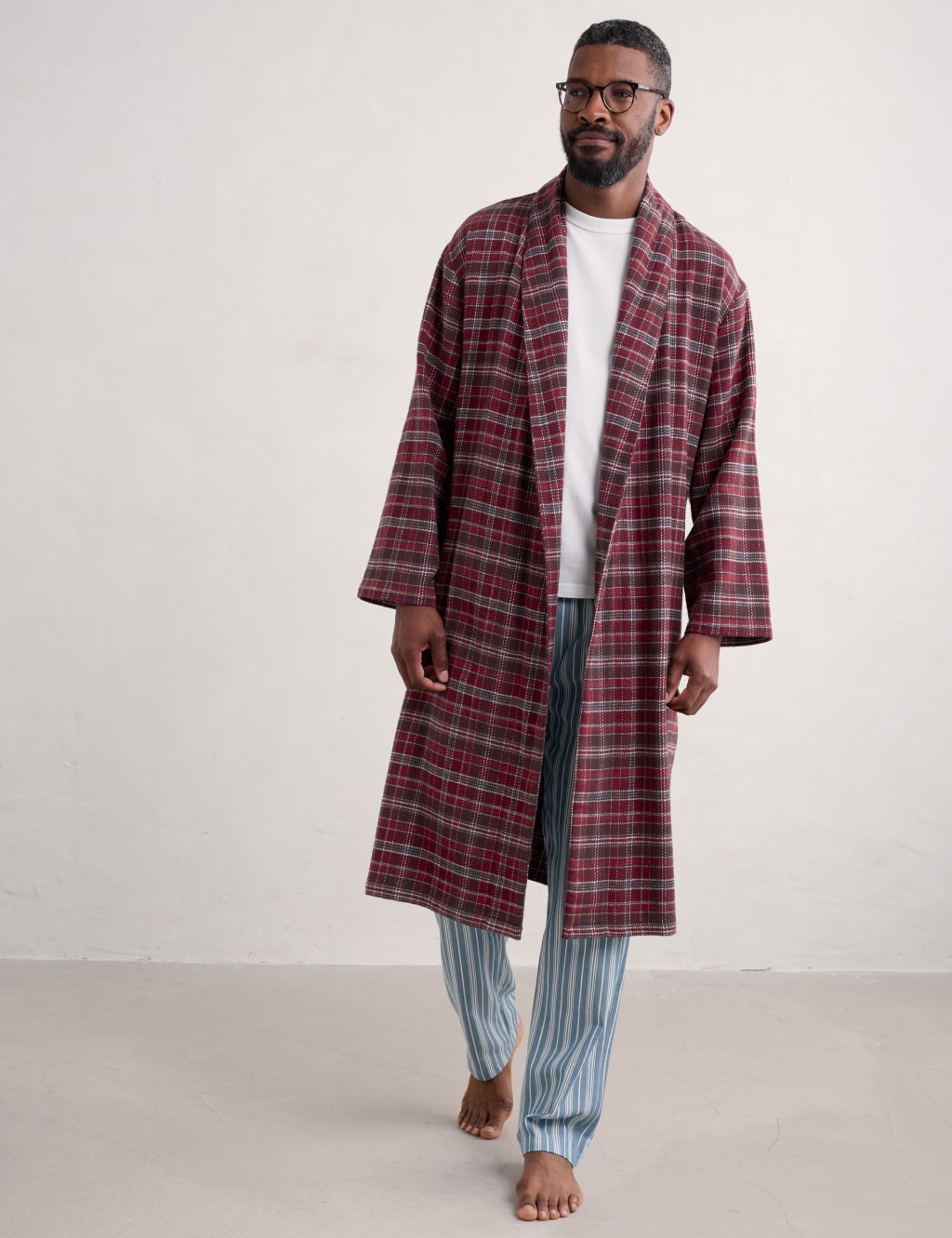 Mens red tartan dressing gown hotsell