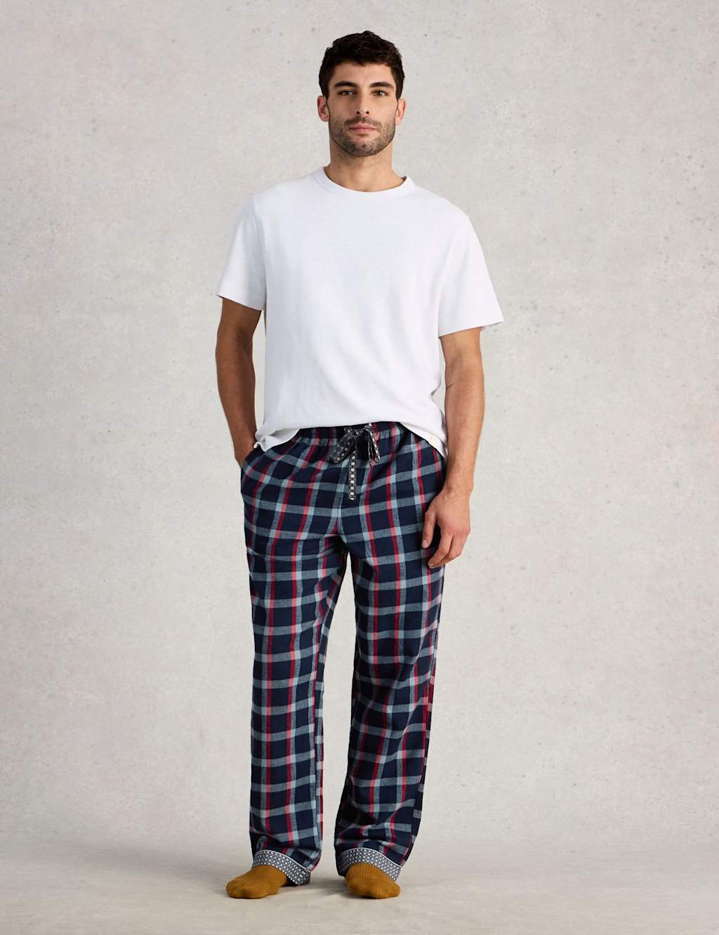 White Stuff Pure Cotton Checked Pyjama Bottoms Navy