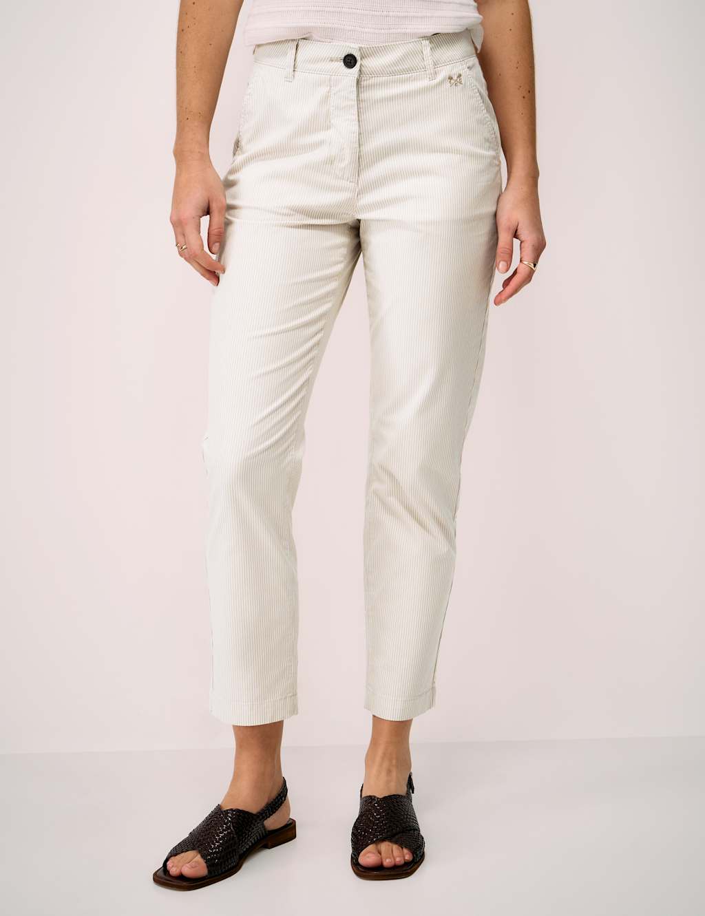 Crew Clothing Women's Cotton Rich Striped Tapered Trousers - 16 - Natural Mix - Available at M&S