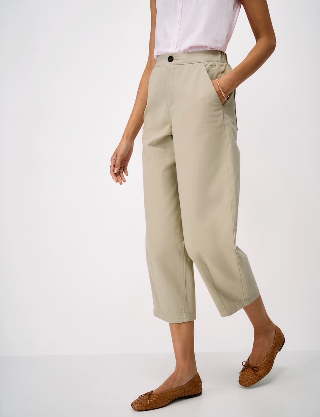 Crew Clothing Women's Pure Cotton Barrel Leg Chinos - 8 - Natural - Available at M&S