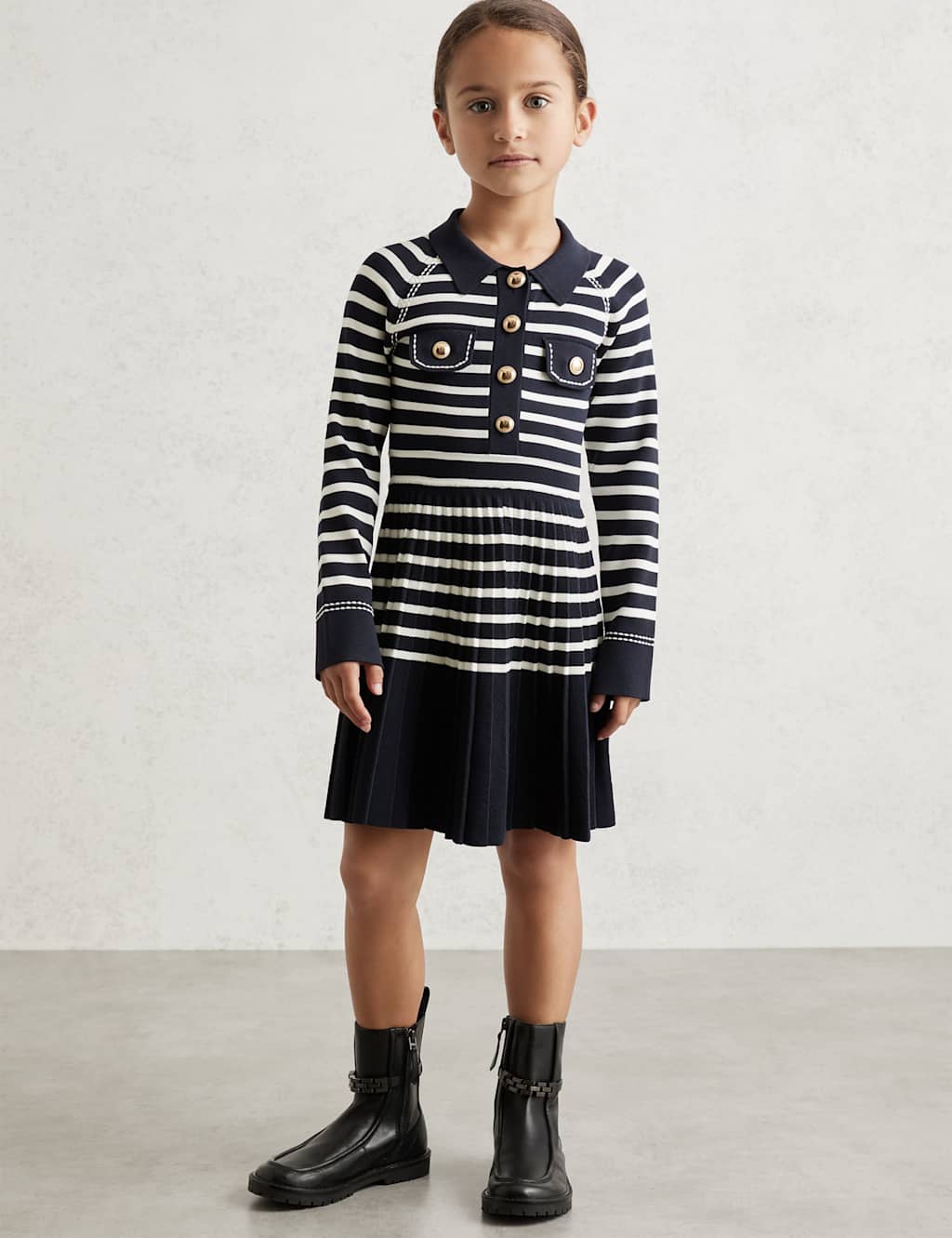 Reiss Knitted Striped Dress (3-14 Yrs) Dark Blue